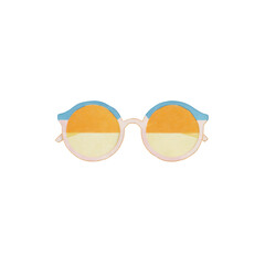 sunglasses, a simple flat illustration, hand-drawn, cute and dreamy, in pastel colors, with an orange and blue color, png, transparent