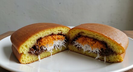 Delicious Indonesian Sweet Treat Serabi Filled with Shredded Coconut and Chocolate