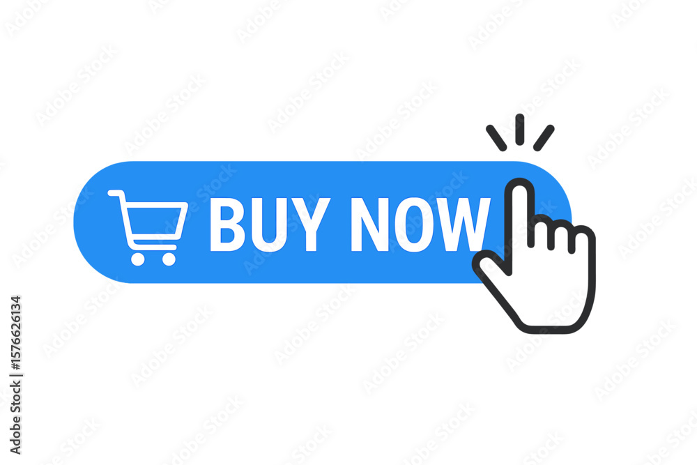 Poster buy now button with hand cursor clicking. online shopping and e-commerce concept. call to action web