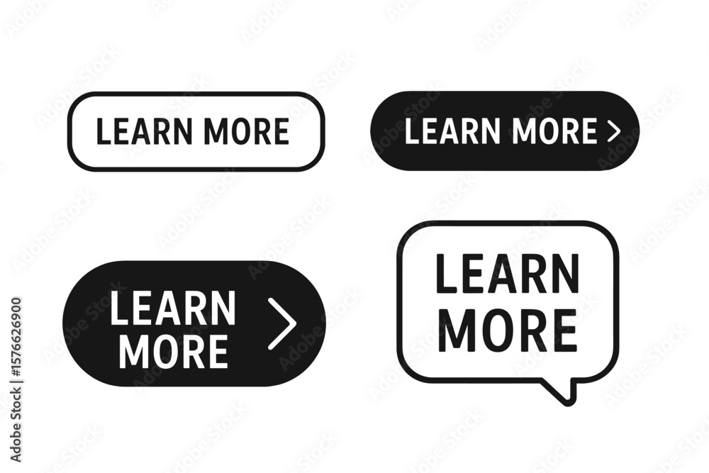 Poster learn more button set. read more web buttons collection. call to action icon. cta graphic element fo