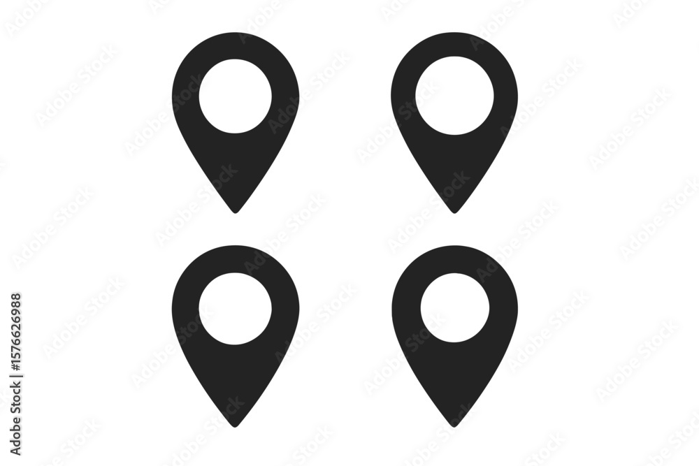 Poster set of 4 map pointer icons. black location pin symbol for navigation and destination. simple flat gp