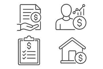 Personal finance line icon set. Financial management, budget planning, investment growth, mortgage loan icons. Thin line pictograms for web, mobile apps, business.