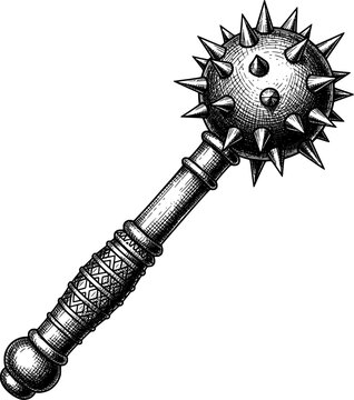 spiked mace weapon drawing clip art preview