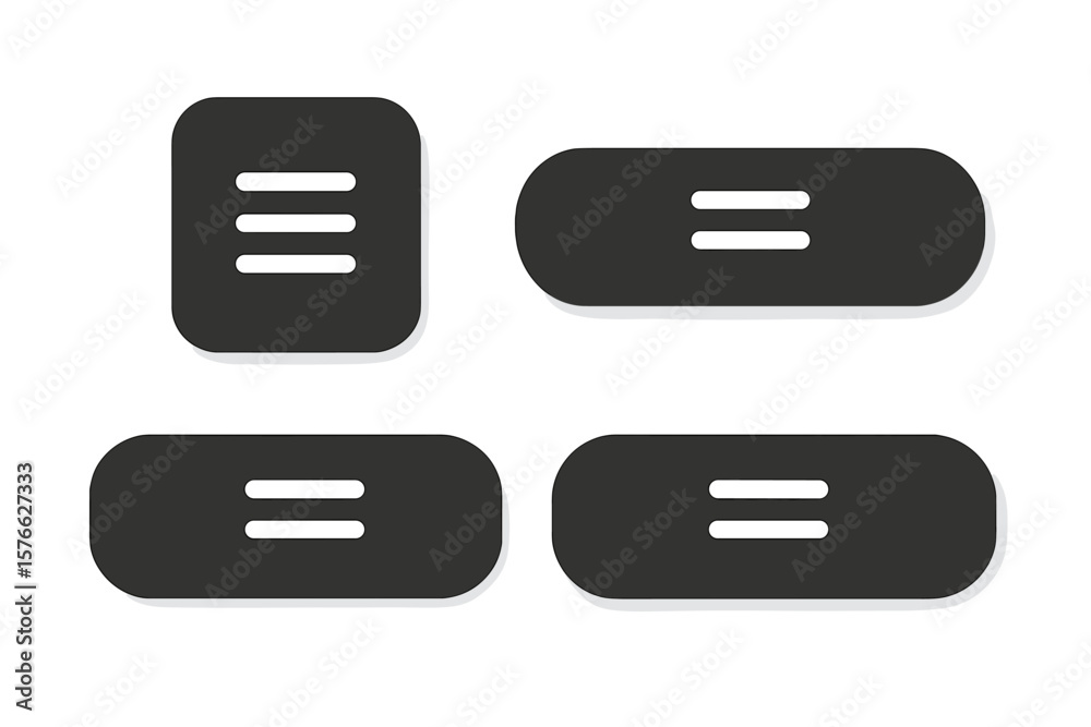 Poster modern black hamburger menu button set. flat ui navigation icons for web and mobile app. minimalist 