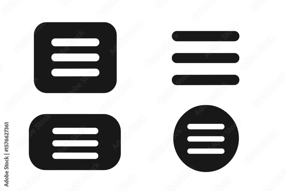 Poster Modern black hamburger menu icons set. Flat UI navigation buttons for web and mobile app design. Minimalist burger menu vector elements. Website interface symbols pack.