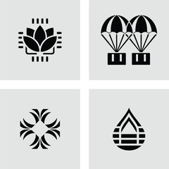 Abstract Symbols Lotus, Parachutes, Mandala, and Drop Designs