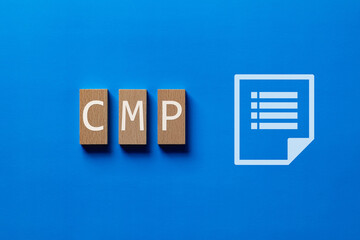 There is wood block with the word CMP. It is an abbreviation for Consent Management Platform as...