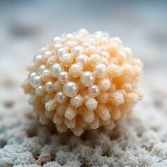 Close-up of a Spherical Pearl Cluster on a Textured Surface