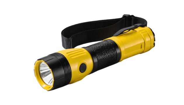 Heavy-duty yellow and black LED flashlight with adjustable beam and durable waterproof casing for outdoor use