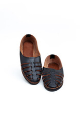A pair of black casual leather shoes isolated on white background, perfect for leather industry catalog design
