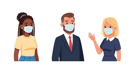 Fototapeta premium Flat cartoon diverse characters working remotely with laptops and phones, home office concept.