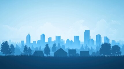 Naklejka premium Silhouette city, tranquil landscape