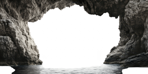 Cave entrance with water view on transparent png photo