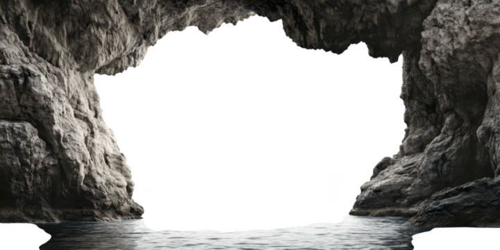 Cave entrance with water view on transparent png photo - Powered by Adobe