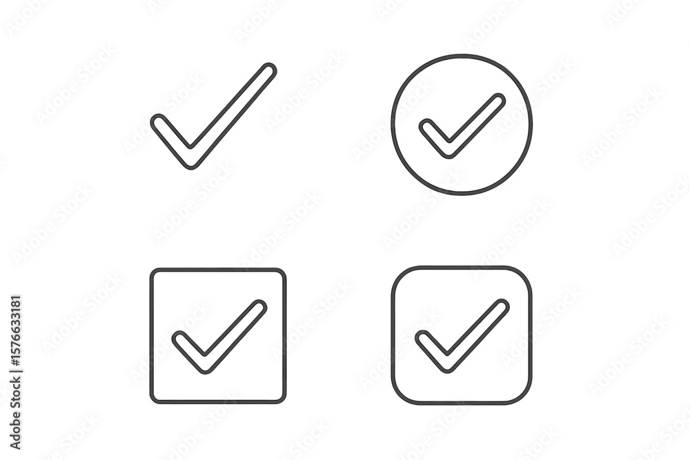 Poster check mark icon set with editable stroke. approve thin line icon collection. vector sign for vote, c