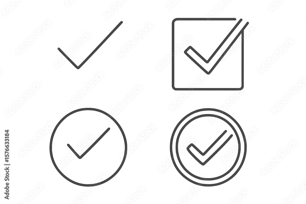 Poster check mark icon set with editable stroke. approve, correct, and validation symbols. thin line vector