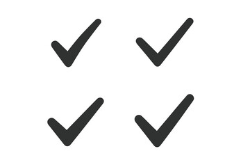 Checkmark vector icon set of 4 simple black check marks. Tick symbol for accept, ok, or correct choice. Yes vote sign for checklist, survey, and task list design element.