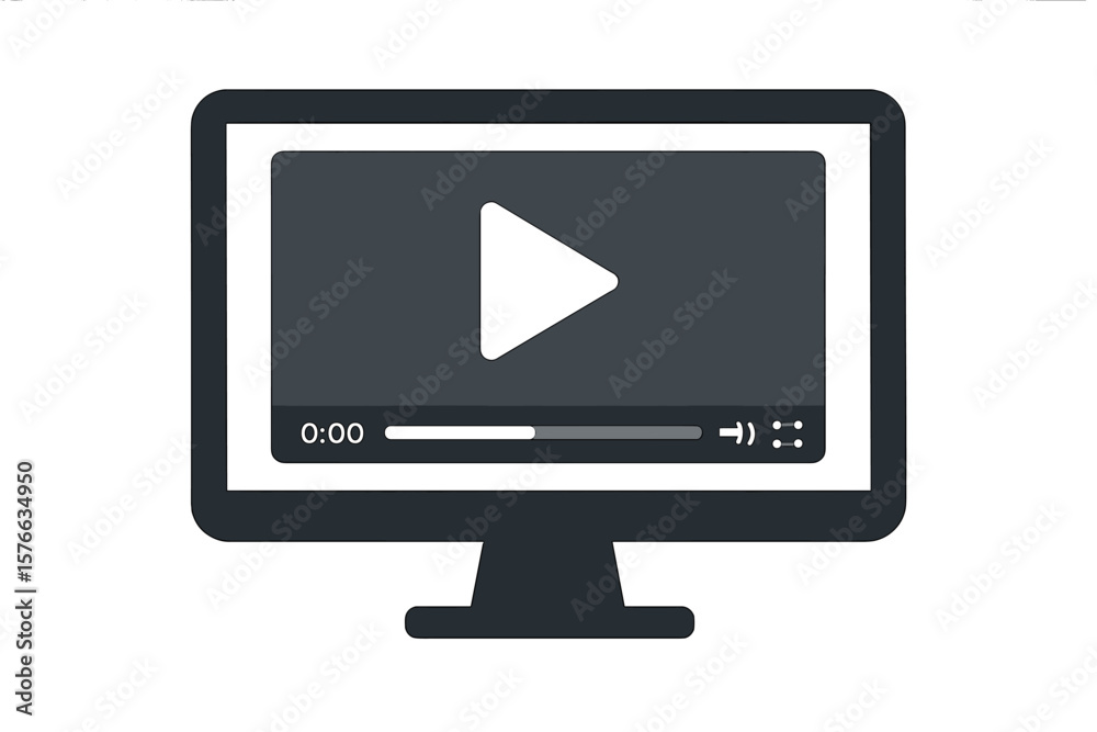 Poster video player on computer screen. multimedia streaming concept. online movie, web tutorial, e-learnin
