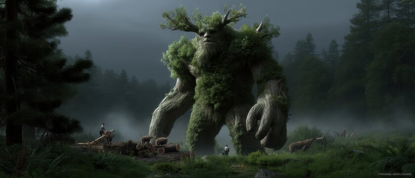 Forest guardian awakening: ancient treant in mystical woods