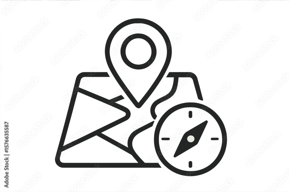 Poster map pin pointer and compass icon for gps navigation and location tracking. vector for travel, route 