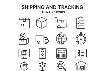Shipping and tracking thin line icon set. Logistics, delivery service, and e-commerce symbols. Vector outline collection for package transport, freight, and courier business.
