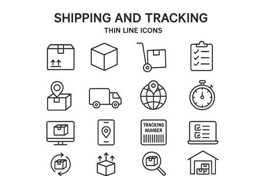 Shipping and tracking thin line icon set. Logistics, delivery service, and e-commerce symbols. Vector outline collection for package transport, freight, and courier business.