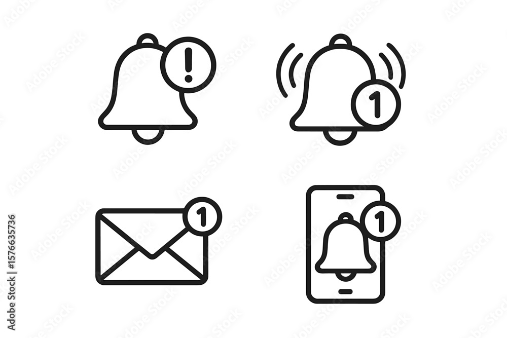 Poster notification bell icon set. alert symbol. new message notification. inbox email alert. mobile notifi