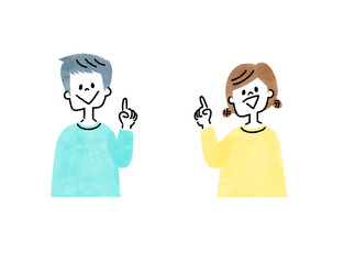 男の子と女の子がひらめいたポーズをするアイコンイラスト