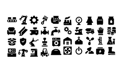 Industrial Icons Manufacturing, Engineering, and Factory Glyphs