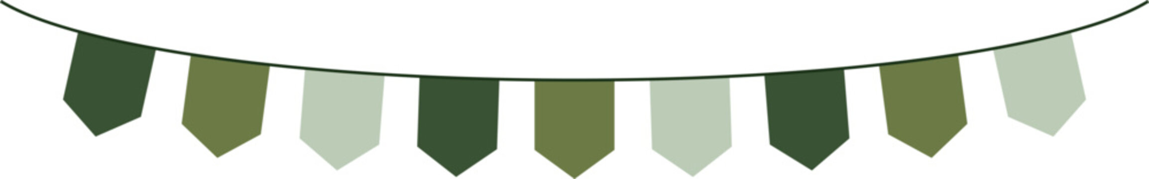 Bunting Banner with Pointed Tail Flags - Decorative bunting banner in shades of green hung on a thin string