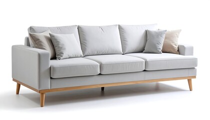 Elegant Light Grey Three-Seater Sofa with Wooden Legs