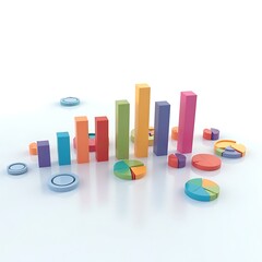 Analyzing Colorful Data Charts and Graphs on White Background