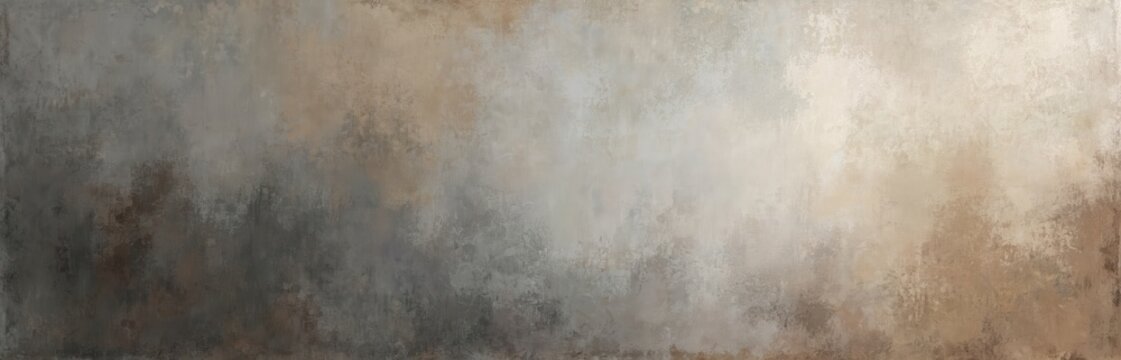 Abstract illustration features textured background with blended brush strokes in earthy tones of grey, brown, beige. Faux finish painting provides soft gradient effect, suitable for food photography