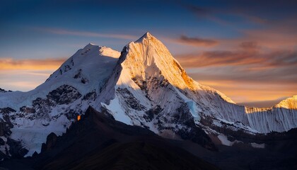 detailed twilight vista of mount huayna potosi with snowy peaks and ethereal ambiance illuminating the mountain landscape