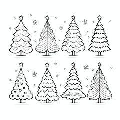 Obraz premium Eight Black and White Christmas Tree Illustrations with Snowflakes holiday winter