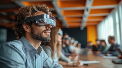 Person Wearing VR Headset in Modern Tech Conference Setting