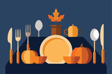 vector set of thanksgiving dinner utensils  plate.eps