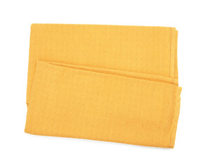 Yellow beach towel isolated on white, top view