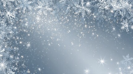 Obraz premium Winter Scene with Snowflakes, Glitter, and Sparkling Lights on a Gradated Blue Backdrop