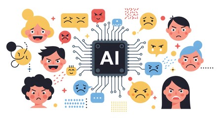 Fototapeta premium AI and Human Emotions: A visual depiction illustrating the intersection of Artificial Intelligence and diverse emotional expressions.