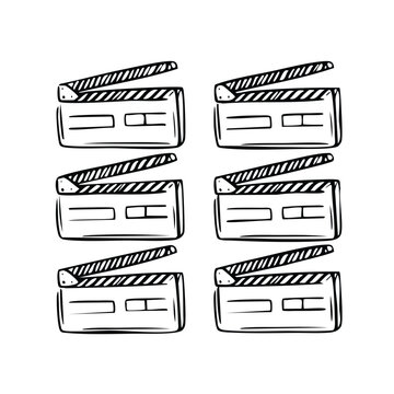 Six Black and White Doodle Style Film Clapperboards movie cinema