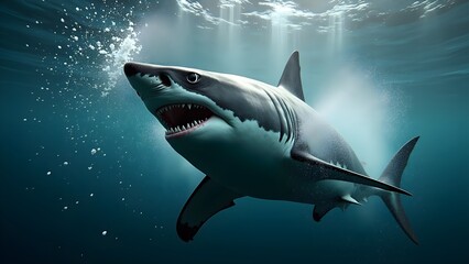 Fototapeta premium Dramatic Capture of Great White Shark Feeding with Splashes