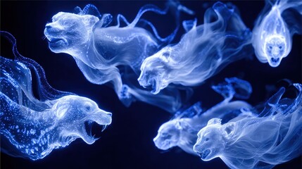 Spectral animals in blue smoke