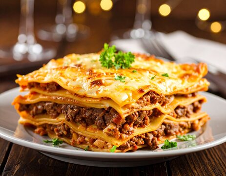 A full tray of baked Lasanha &agrave; Brasileira, Brazilian-style lasagna, with a golden crust.