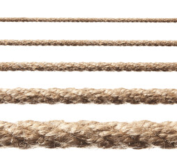 Ropes of different thickness isolated on white, set