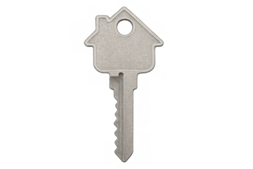 House shaped key on a transparent background symbolizing real estate, mortgages, and the concept of owning a home