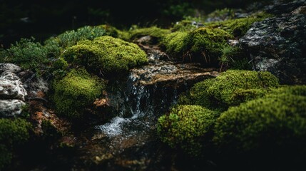 Rocky stream bed with moss
