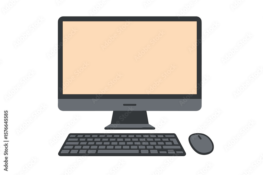 Fototapete desktop computer monitor with keyboard and mouse front view. modern pc workstation with blank empty 