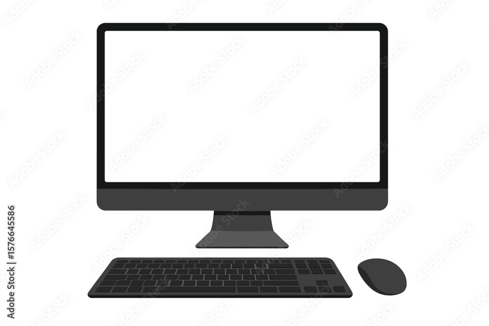 Poster desktop computer monitor mockup with blank screen. pc display isolated. front view of modern worksta