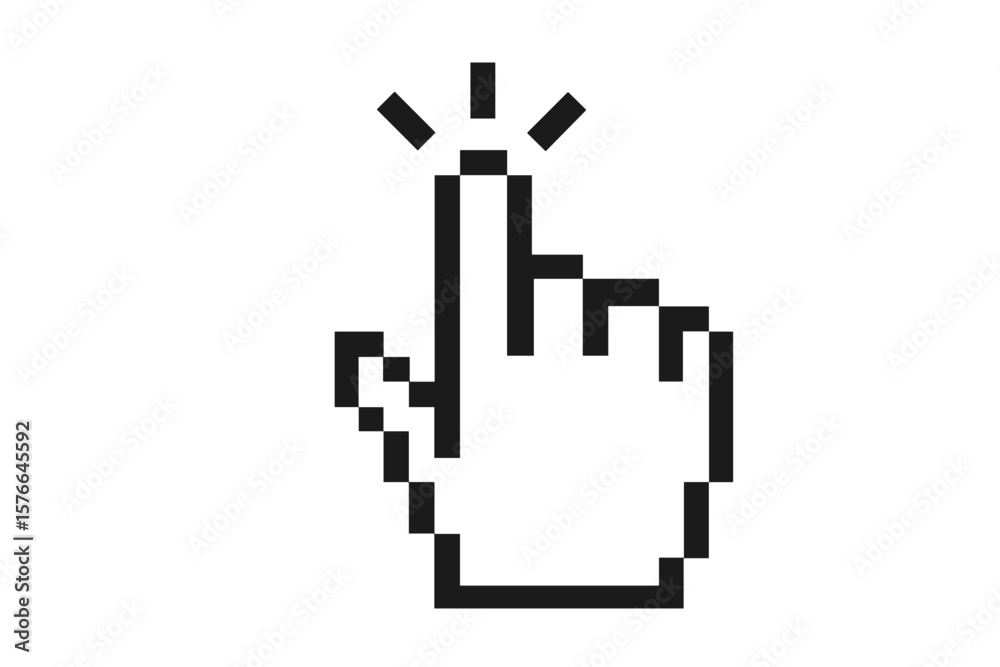 Fototapete Pixel hand cursor icon. Computer mouse pointer clicking. Finger press button gesture. Select and choice concept for UI UX. Web design element. Vector illustration isolated.